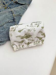 1 件尼龙绿色印花时尚大容量新款小夹化妆包，时尚手拿包，波西米亚风，适合假日海滩、浴室收藏、卧室收藏，大容量 - 綠色 - 查看 4