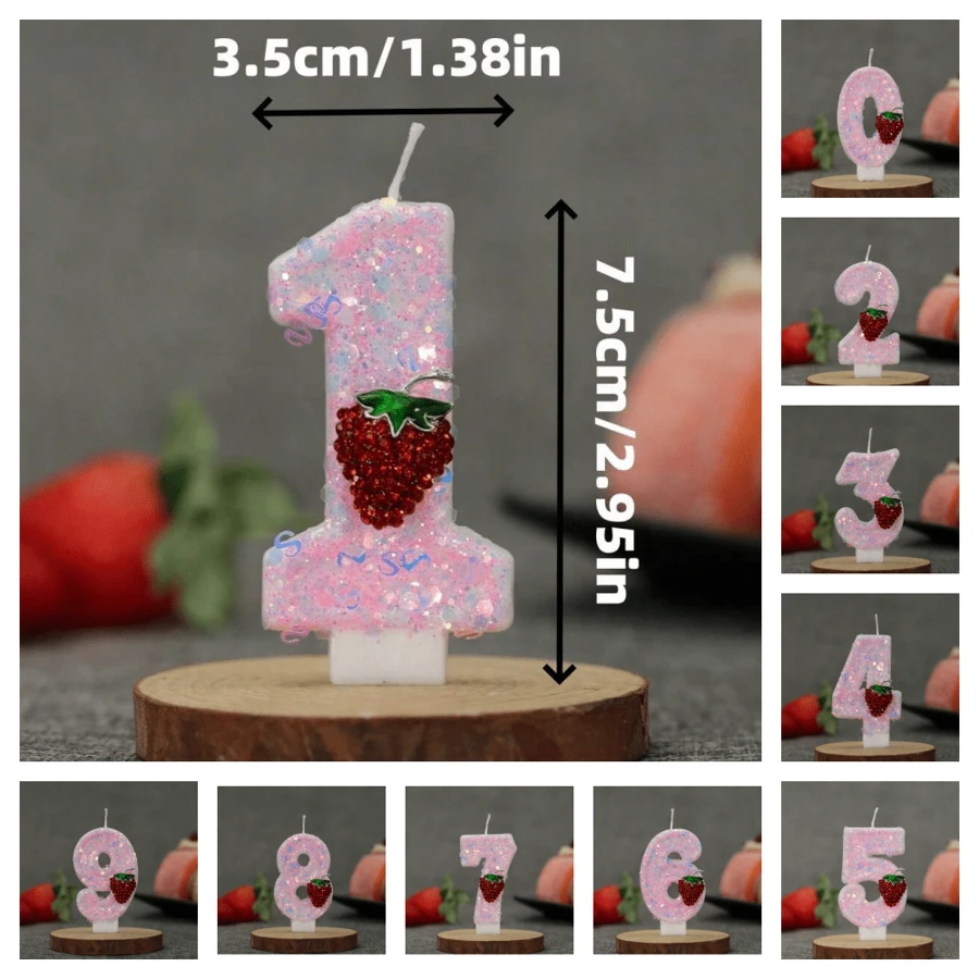 1件升级版新款0-9数字生日蜡烛，闪亮草莓装饰系列生日蛋糕蜡烛，适合圣诞节、浪漫派对、生日蛋糕装饰、单身派对、生日派对，适用于各种聚会和派对，全新硬质PP翻盖盒包装。周年庆典、生日派对、毕业典礼、父亲节、母亲节、单身派对、退休派对、生日派对装饰等。 - 彩色 - 查看 1