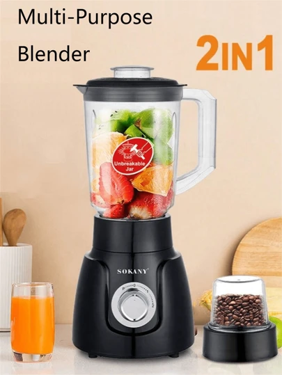 SOKANY Licuadora multifuncional SK-185 2 en 1 con procesador de alimentos, equipada con 500W de alta potencia, capacidad grande de 1500ML, molinillo de café/especias incorporado, cuchilla de acero inoxidable, apta para picar carne, hacer jugos de verduras, moler granos y talla grande, conveniente y práctica, ideal para la cocina del hogar, regalo perfecto para el Día de San Valentín, Acción de Gracias, Navidad y otras festividades