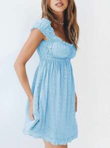 Women Summer Sleeveless Dress Floral Embroidery Loose Party A-Line Dress For Beach Club Streetwear - 藍色 - 查看 6