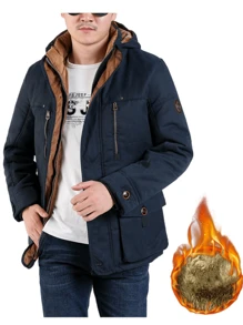 1 Piezas Hombres Cazadora con cremallera con forro térmico con capucha - Azul - Ver 2