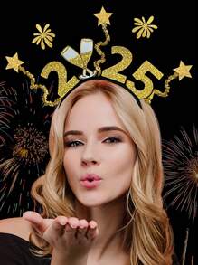 1 件/2 件/4 件 2025 新年头饰节日头饰男女通用可调节发饰适合派对服装，创意烟花箔发箍，新年快乐头饰，派对用品礼物