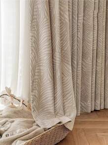 1Piece,Rustic Leaf Pattern Chenille Jacquard Curtains,Room Darkening Blackout Grommet Top Panels, Thermal Insulation All-Season Drapes For Various Room Types