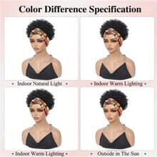 Curly Wigs For Women Headband Wig Half For Short Black Wig With Headband Attached Scarf Wigs With Stripe Turban Wrap Wig Short Kinky Deep Jerry Curly Hair Synthetic Wigs