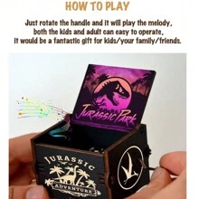 Wooden Carving Hand Crank Music Box, Jurassic Dinosaur Wooden Carving, Black And Purple Painted 8 Note Music Box, Children's Day Gift, Anime Peripherals, Commemorative Gift For Fans, Gift For Daughter, Son, Friend, Classmate, Birthday Gift, Exquisite Gift, Home Decor, Room Decor, Party Decor, Ornament Small Gift, Music Box