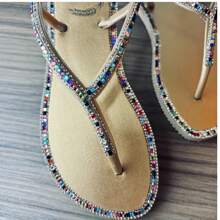 Women's Luxury Rhinestone Flat Sandal Art Griffe Paris Christmas New Year's Eve - 金/銅 - 查看 2