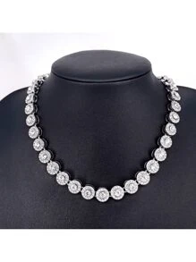 2024 New Iced Out Chain Cuban Necklace Round Diamond Hip Hop Jewelry Ice In Europe And America - 銀色 - 查看 1