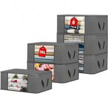 Bolsa de almacenamiento de tela plegable - Organizador no tejido a prueba de polvo con asa y ventana de visibilidad - Organizador ahorra espacio para ropa, libros, juguetes, mantas, material transpirable para dormitorio, dormitorio, armario Pantalones, zapatos, jeans, botas, faldas