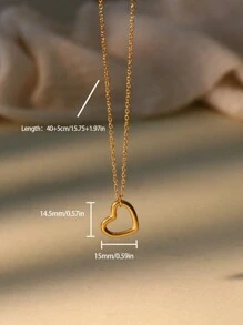 1 chiếc vòng cổ mặt trái tim vàng cổ điển bằng thép không gỉ 40+5cm dành cho phụ nữ đeo hàng ngày - Vàng - Xem 16