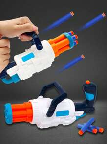 1 Box Creative Children Soft Bullet Toy Gun Space Gatling Sponge Bullet Manual Launcher, Safe For Kids, Includes 10 Soft Bullets - Multicolor - View 8