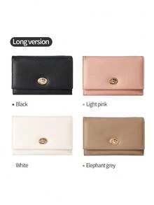 New Women's Medium-Long Wallet, Luxury Leather Wallet Card Holder With Metal Buckle Flip Cover Coin Purse Handbag