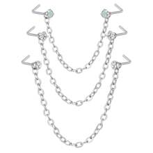 CIZME 3Pcs/Set Silver Rose Gold Nose Chain Piercing Across Nose Stainless Steel 20G L Bone Shaped Nose Ring Chains For Women CZ Nose Studs With Chains Nose Stud Chain Nostril Piercing Jewelry - Nose Chain - View 13