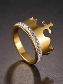 1 pieza Anillo de acero inoxidable de corona de lujo para mujer