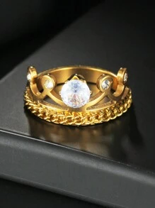 1 pieza Anillo de acero inoxidable de corona de lujo para mujer