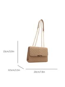 Bolso de hombro con cadena en unicolor con relieve, minimalista y práctico multifunción