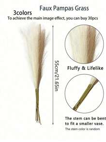 50/30/20/10 piezas Hierba de Pampas artificial esponjosa, Pampas marrón, decoraciones con flores de hierba esponjosa para bodas, hogar estilo bohemio, decoración de exteriores, cumpleaños, graduación, otoño