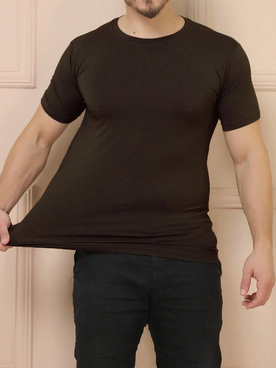Basic Short Sleeve T-Shirts With Elastane Visco Lycra Mesh (Cold Mesh) - 鏽棕色 - 查看 1