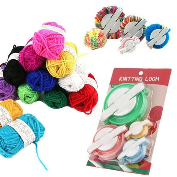 4PCs DIY Sweater Pompom Maker Set - Handheld Weaving Loom Knitting Machine For Wool Crafts - Uncharged, Manual Operation