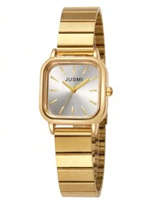 1 件女士时尚方形铆钉刻度竹节式钢带石英腕表，圣诞节、生日、节日礼物 - 金色 - 查看 7