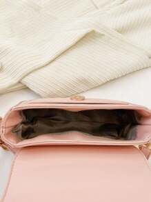 1pc New Fashionable Chic Handbag Solid Color Sweet Bow PU Small Square Shoulder Bag - A - View 7