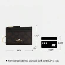 Coach Slim Rfid Blocking Credit ID Card Holder With Clear ID Window Leather Front Pocket Wallet For Women Zip Mini Credit Card Case Wallet With Keychain