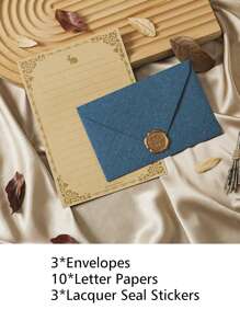 16 件/套，复古信纸和信封套装，送给男朋友和女朋友的手写情书信纸，3 个信封，10 张信纸和 3 个蜡封，适用于情人节浪漫信件、邀请函和卡片