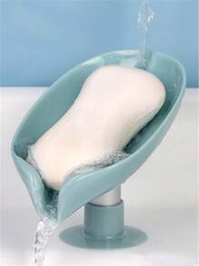 1 pieza Jabonera con forma de hoja con ventosa, soporte de jabón de drenaje, accesorio de baño, apto para contenedor de jabón de baño, organización y almacenamiento de baño (Gris, Verde) - caja de jabón de hoja - Ver 4
