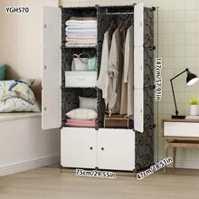 Simple Wardrobe Closet, Bedroom Storage Cabinet, Apartment/Dorm Rental Use, Modern Minimalist Design, Sturdy Construction - Multicolor - View 1