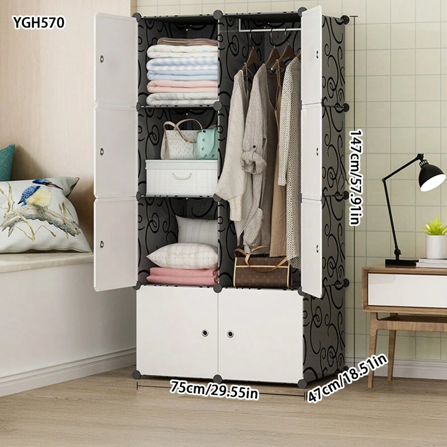 Simple Wardrobe Closet, Bedroom Storage Cabinet, Apartment/Dorm Rental Use, Modern Minimalist Design, Sturdy Construction - Multicolor - View 1