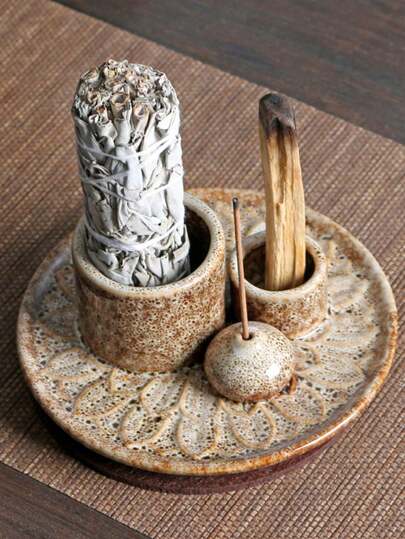 1 Piece Of Four In One Ceramic Incense Burner Holder, Sage Incense Burner Holder, Aromatherapy Stick Holder, High-Quality Ceramic Incense Burner, Aromatherapy Burner, Used For Meditation, Yoga And Home Decoration, Spring, Summer, Autumn, Winter, Festivals, Holidays, Giving Gifts To Friends Birthday Graduation