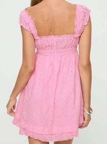 Women Summer Sleeveless Dress Floral Embroidery Loose Party A-Line Dress For Beach Club Streetwear - Hồng - Xem 6