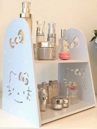 Sanrio Organizador de escritorio multifuncional de Hello Kitty, estantería de estudiante con diseño de dibujos animados Kawaii, estantería para almacenamiento de libros y cosméticos en el hogar y dormitorio, estante para encimera de baño