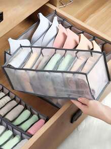 Minimalist Mesh Storage Box, Lightweight Versatile Wardrobe Container With Grids Minimalist Polyamide Foldable Sock Underwear Organizer Divider For Home Underwear Storage Box, Transparent Mesh Clothes Storage Box, Multi-Grid Foldable Drawer Organizer, Closet Organizer & Storage, Underwear Compartment Organizer Socks Underwear Storage Box Drawer Storage Organizer Bagorganization And Storage Organizer Storage Containers Storage BinsDrawer Organizer For Clothingwardrobe Storagecloset Dividerscloset Dividers For BedroomDormSweaterPants Jeans - Grey - View 2