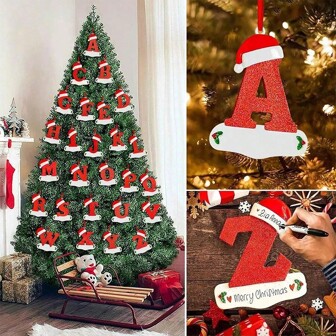 1pc Christmas Initial With Red Hat Letter Decoration, DIY Christmas Tree Hanging Decoration Personalized Pendant Gift
