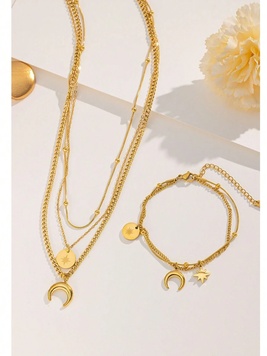 1件18K镀金不锈钢首饰，立方氧化锆圆形小鸟吊坠，时尚简约，法式浪漫风格，休闲复古，男女皆宜，适合日常佩戴、度假、派对、外出（OPP袋包装） - 金黃色 - 查看 1