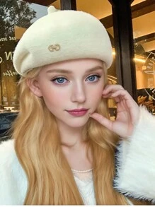 1pc Women's Fashionable Warm Knitted Knitted Beanie Hat, Ear Protection, Octagonal Design, Suitable For Fall And Winter