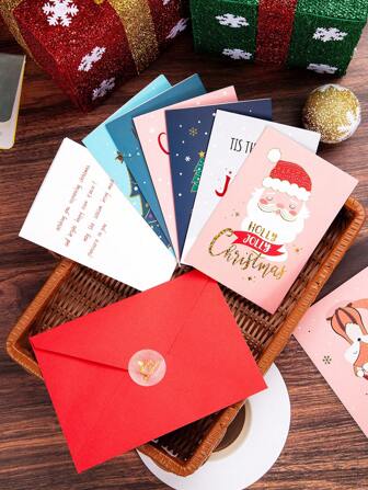 1PC Cartoon Themed Christmas Cards With Envelopes And Stickers Featuring Holiday Tree, Star, Animal, And Snowflake Patterns - Suitable For Holiday Invitations And Notes, Merry Christmas Holiday Cards, The Perfect Christmas Gift For Anyone - English, Multi-Purpose Celebration Cards