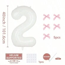 40" roze strikdecoratie witte cijfers folie ballonnen 0-9, roze strikdecoratie, geschikt voor verjaardagsfeestjes, Valentijnsdag, jubileum, bruiloft, Kerstmis, nieuwjaarsdecoratie