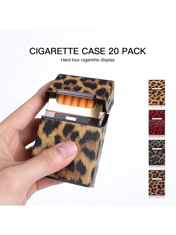 1pc Portable 20 Pieces Pack Cigarette Box With Large Capacity, Prevent Cigarette Deformation Travel Pocket Cigarette Box, PU Leather Leopard Print Pattern With Sturdy Magnetic Switch Flip Closure, 360 