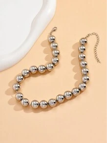 極簡串珠項鏈 - 銀色 - 查看 5