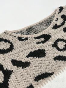 Women's Oversized Cute Colorblock Leopard Print Sweater, Casual Comfortable Ribbed Knit Crew Neck Long Sleeve Pullover Top - Multicolor - View 5