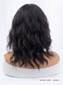 1-Piece Synthetic Heat Resistant Short Curly Hair Middle Part Wig Black Oak 16 Inches Full Machine Weave Daily Natural Realistic Wig - Black Brown - View 3