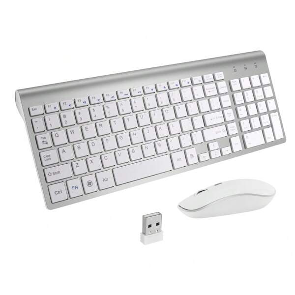 JOMAA Set inalámbrico de teclado y mouse Jomaa 2.4G con diseño ergonómico, plug and play, 1600 DPI, clic silencioso para computadora portátil y de escritorio