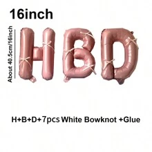 16 英寸黑白粉色 HBD 字母气球铝箔氦气球，聚酯薄膜 HBD 字母气球带粉色蝴蝶结，适用于生日派对装饰用品