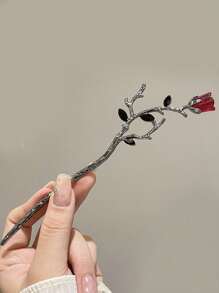 1 cái kẹp tóc thời trang thiết kế hoa cho phụ nữ để trang trí tóc phù thủy đường phố - màu đen - Xem 8