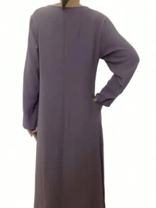 Women's Casual Solid Color Long Abaya, Modest - Grey - View 3