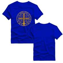 Basic Printed T-Shirt 100% Cotton Shirt With Saint Benedict Medal Print - 寶藍色 - 查看 2