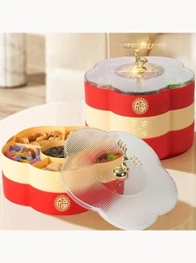 Traditional Chinese Style Candy Organizer Box, Multi-Layer Compartments, Free Set Of Stickers, Made Of Plastic, Large Capacity - Two-color - View 2