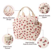 Baglemon Cute Love Printing Design Corduroy Insulated Lunch Bag With Large Capacity Bilateral Bag With Zipper, Bags For Ladies