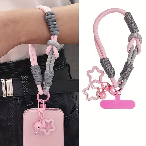 Conjunto de cordão de nylon e alça de pulso, comprimento ajustável, cabo telefônico multifuncional anti-perda com fecho de anel, adequado para uso externo